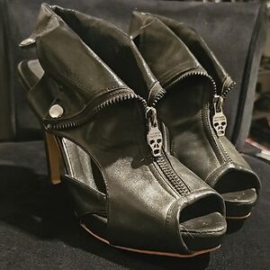 Alexander McQueen Black Moto Skull Zipper Heels